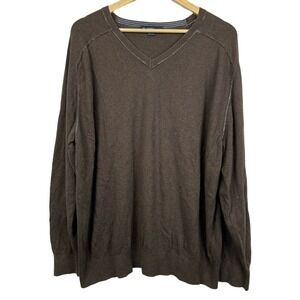 Cremieux Cashmere Blend Men's V Neck Sweater XXL Distressed Brown Blue Stitching